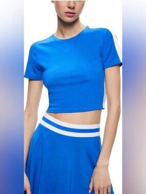 Alice + Olivia Cindy Classic Cropped T-shirt Sapphire Blue Size Medium
